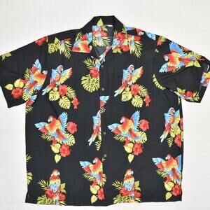 Alvish Men's Button Shirt Short Sleeve Polyester Black Size 3XL Hawaiian Parrot
